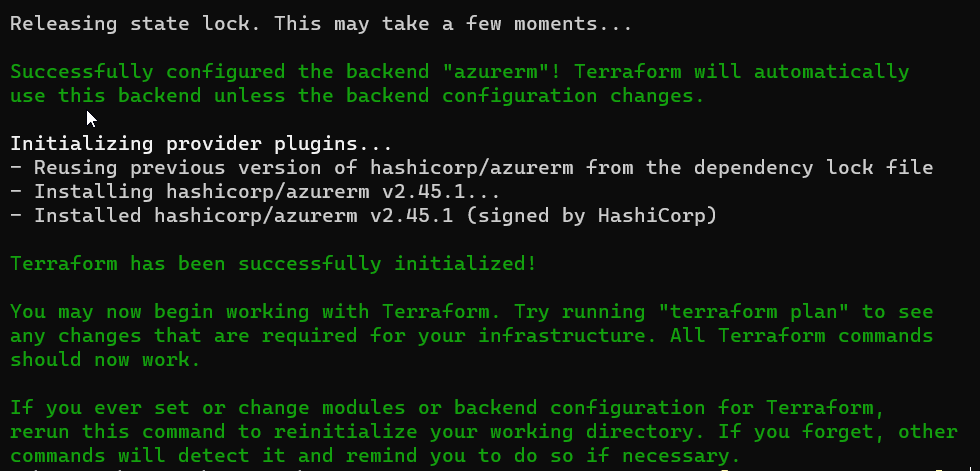 Terraform confirms that the backend was changed